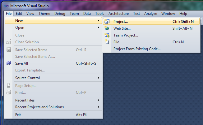 Creating new project in Visual Studio 2010